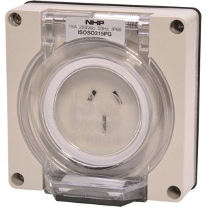 SOCKET OUTLET 3 PIN 15A 250VAC NO B/BOX GREY