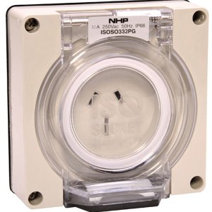 SOCKET OUTLET 3 PIN 32A 250VAC NO B/BOX GREY