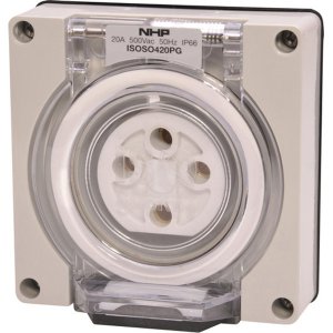 SOCKET OUTLET 4 PIN 20A 500VAC NO B/BOX GREY