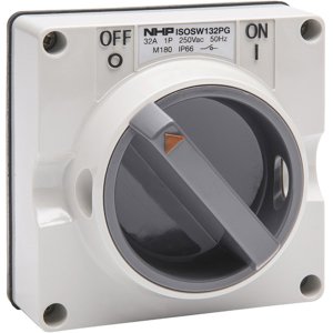 SWITCH 2 POLE 32A 250VAC NO B/BOX GREY