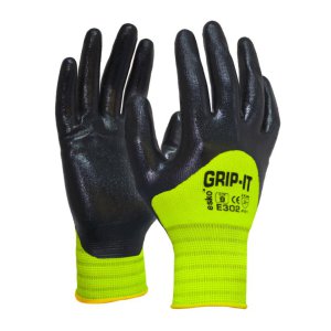 GLOVE BLK NITRILE HI VIS 3/4 DIP YLW 8 E302 GRIP-IT