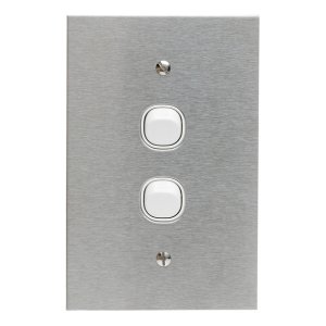 (I) SWITCH BSL 2G 10A 250V FLAT PLATE S/S BLK