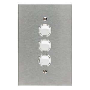 SWITCH BSL 3G 10A 250V FLAT PLATE S/S BLK