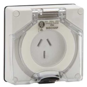 SOCKET 20A 3 PIN FLAT 250V 1PH IP66 GRY 56SO320FLE