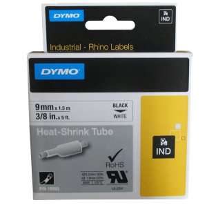 HEATSHRINK LABELS BLK ON WHT 6MMX1.5M DY18051 DYMO RHINO