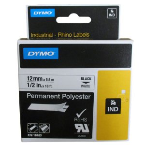 TAPE P/ESTER BLK ON WHT 12MMX5.5M DY18483 DYMO RHINO