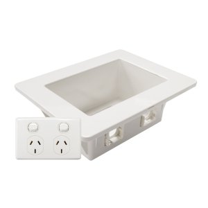 AV RECESSED WALL BOX WITH 2 AMDEX OUTLETS INC. 2-PORT GPO