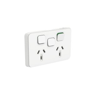 SOCKET DOUBLE HORIZ 10A WITH EXTRA SW WHITE 395X-VW