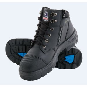 BOOT LACE UP ZIP-SIDED BC TPU SOLE BLK 4 STEEL BLUE PARKES