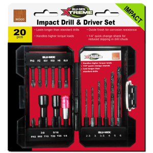 IMPACT DRILL, QC EXT & POWER BIT SET 20PC BLU-MOL XTREME