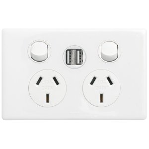 POWERPOINT DBL 10A INC USB 2.4A TYPE A WHITE ED777USB2IWE