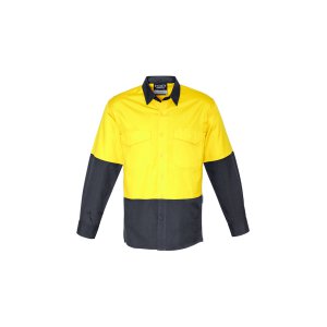 SHIRT MENS HI-VIS YLW/CHAR L ZW128 RUGGED