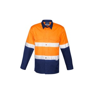 SHIRT MENS HI-VIS TAPED ORA/NVY 2XL ZW129 RUGGED
