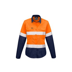 SHIRT LADIES HI-VIS TAPED ORA/NVY 10 ZW720 RUGGED