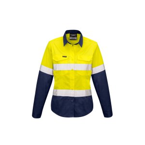 SHIRT LADIES HI-VIS TAPED YLW/NVY 12 ZW720 RUGGED
