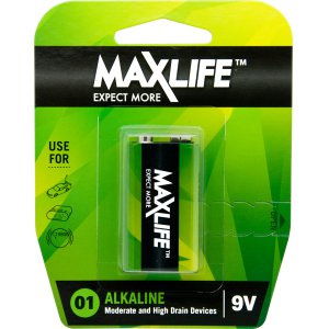 BATTERY 9V ALKALINE 1 PACK BAT9V-A1 MAXLIFE