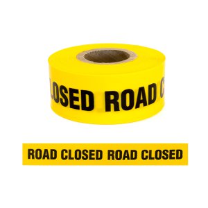 BARRIER WARNING TAPE ROAD CLOSED BLK ON YLW 75MMX250M