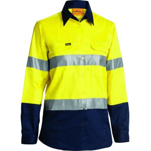 SHIRT LADIES L/S TAPED LW YLW/NVY 14 BL6896 COOL