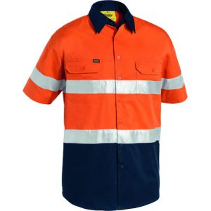 SHIRT MENS S/S TAPED LW ORA/NVY L BS1896 COOL