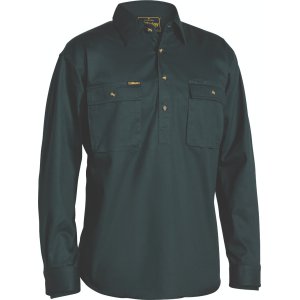 SHIRT MENS L/S CLOSED FRONT GRN L BSC6433 CARGO
