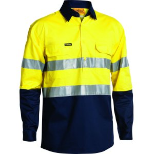 SHIRT MENS L/S TAPED LW CLOSED FRONT YLW/NVY XL COOL