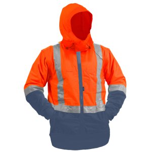JACKET HOODED D/N LINED ZIP SLV NVY/ORA S STAMINA