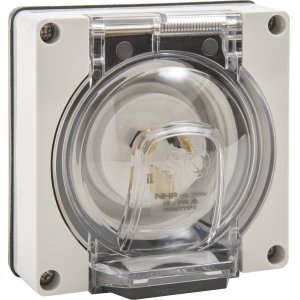 APPLIANCE INLET 3 FLAT PINS 15A 250V AC GREY LESS BACK BOX