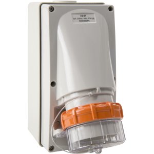 APPLIANCE INLET 3 RND PINS 32A 250V AC GREY 63MM BASE
