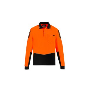 POLO MENS HI-VIS L/S ORA/BLK XL ZH310 FLUX