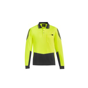 POLO MENS HI-VIS L/S YLW/CHAR S ZH310 FLUX