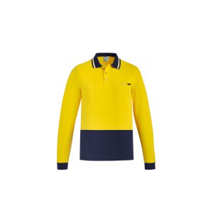 POLO MENS HI-VIS L/S YLW/NVY L ZH430 COTTON