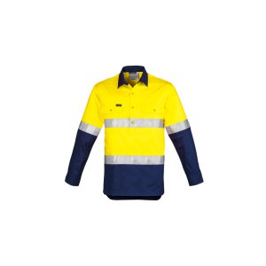 SHIRT MENS HI-VIS CLOSED L/S TAPED YLW/NVY 2XL ZW550 HOOPED
