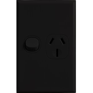 POWERPOINT SINGLE 15A VERT BLK 2P1V15B HOME