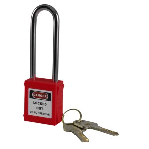 LOCKOUT PADLOCK STEEL LONG SHACKLE RED VLOLSR