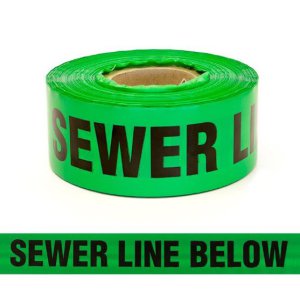 TAPE WARNING PVC SEWER MAIN BW-SM BLK ON GRN 75MMX250M