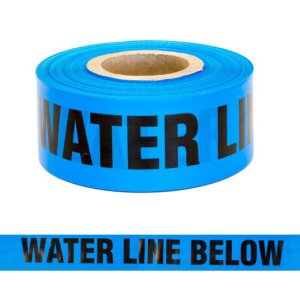 TAPE WARNING PVC WATER MAIN BW-WM BLK ON BLUE 75MMX250M