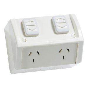 SOCKET SW W/PROOF SURFACE DBL 10A 250V WSC227/2 GREY