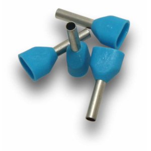 TWIN BOOTLACE END TERMINAL 0.75MM CABLE BLUE 100PK BL075DL