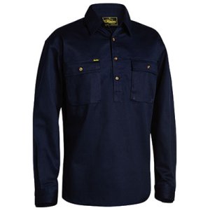 SHIRT MENS L/S CLOSED FRONT NVY M BSC6433 CARGO