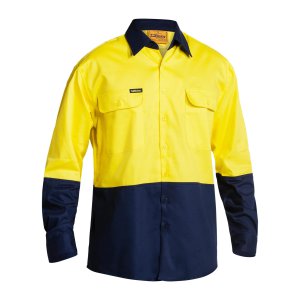 SHIRT MENS L/S HI VIS YLW/NVY L BS6267