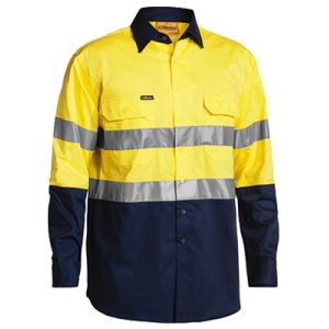 SHIRT MENS L/S TAPED LW YLW/NVY S BS6896 COOL