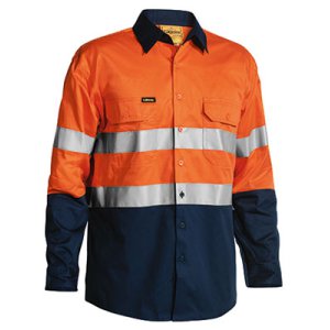 SHIRT MENS L/S TAPED LW ORA/NVY S BS6896 COOL