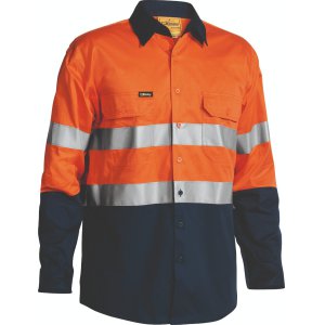 SHIRT MENS L/S TAPED LW ORA/NVY M BS6896 COOL