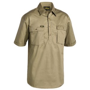 SHIRT MENS S/S CLOSED FRONT KHAKI L BSC1433 CARGO