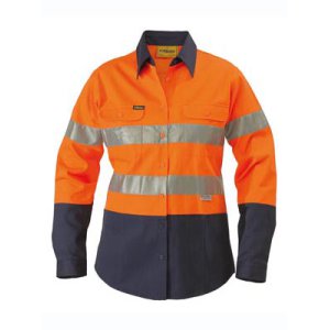 SHIRT LADIES L/S TAPED ORA/NVY 18 BLT6456