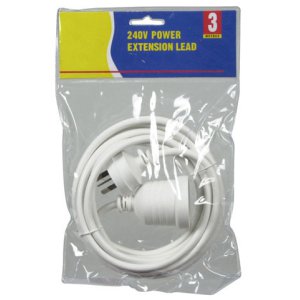 EXTENSION LEAD 10A 240V WHT 3M DYNAMIX