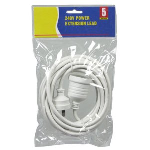 EXTENSION LEAD 10A 240V WHT 5M DYNAMIX