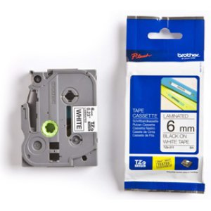 TAPE LAMINATED BLACK ON WHITE 6MMX8M TZE211