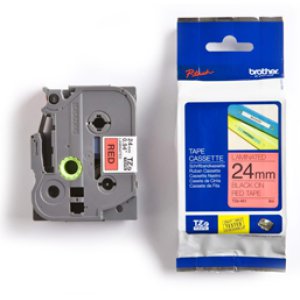 TAPE LAMINATED BLACK ON RED 24MMX8M TZE451