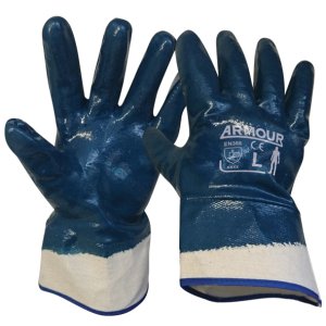 GLOVE ARMOUR NITRILE SAFETY CUFF DBL DIPPED BLUE NIBLGFC3 L